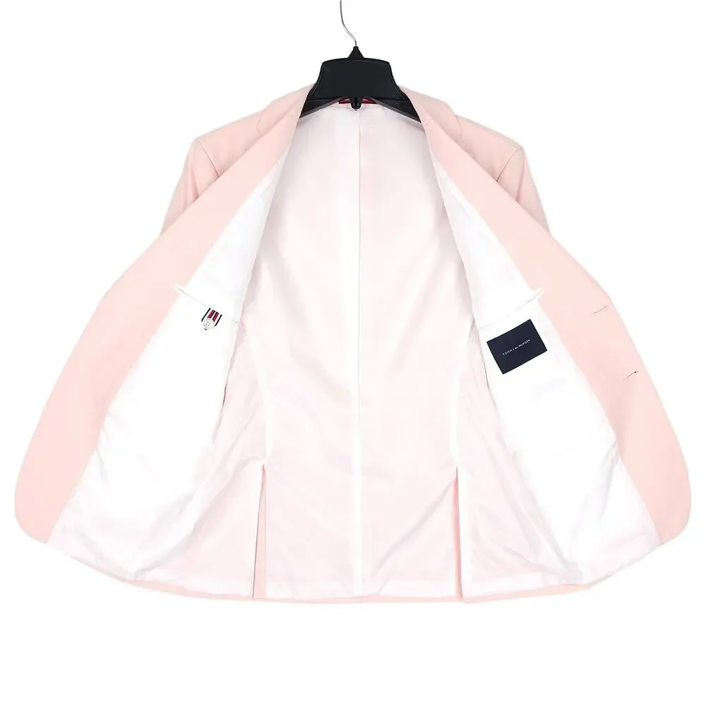 Tommy Hilfiger Mens Modern Fit Sport Coat 46R Pink Solid Linen Cotton Blend NWT